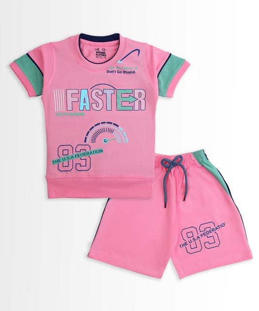 Faster Half Sleeves T-Shirt & Shorts Set | Pink