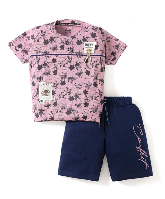 Conflict Half Sleeves T-Shirt & Shorts Set | Violet