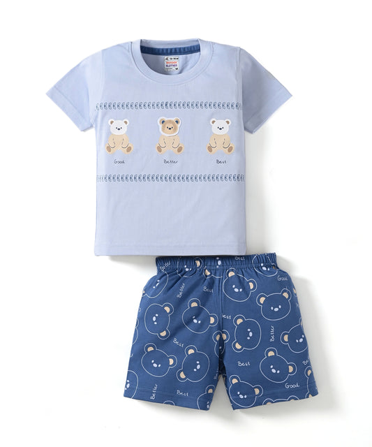 Teddy Trio Half Sleeves T-Shirt & Half Pant Set | Blue