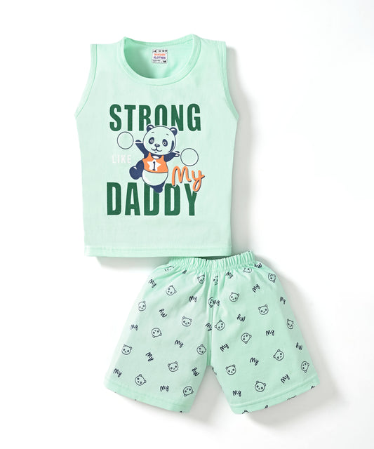 Strong Daddy Sleeveless T-Shirt & Half Pant Set | Green