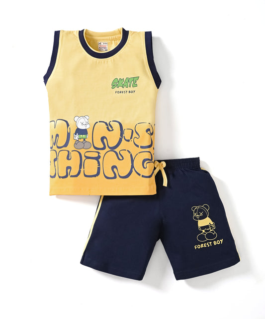 Skate Things Sleeveless T-Shirt & Half Pant Set | Yellow