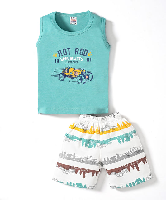 Hot Rod Racer Sleeveless T-Shirt & Half Pant Set | Green