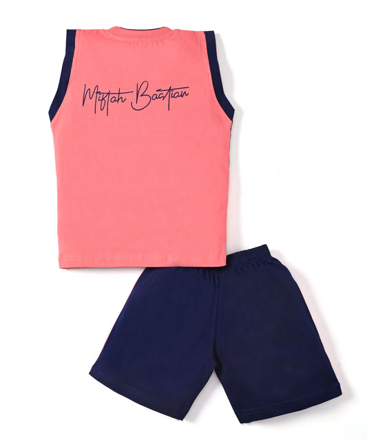 Miftah Sleeveless T-Shirt & Shorts Set | Pink