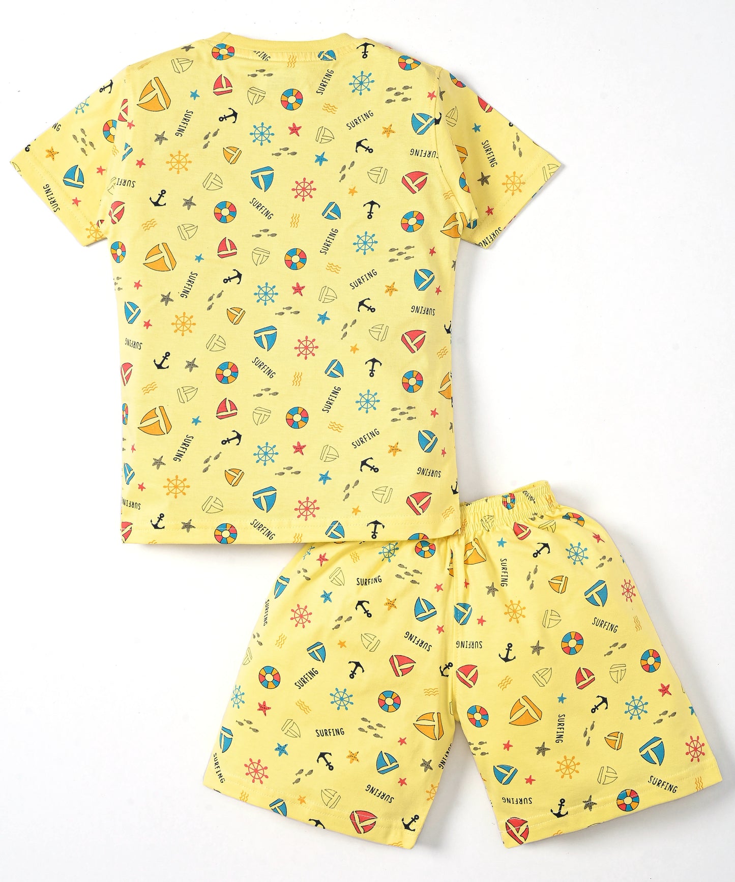 Surfing Beach and Moon Space Half Sleeves T-Shirt & Half Pant Set | Pack of 2
