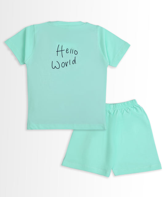 Sail Away Half Sleeves T-Shirt & Half Pant Set | Green