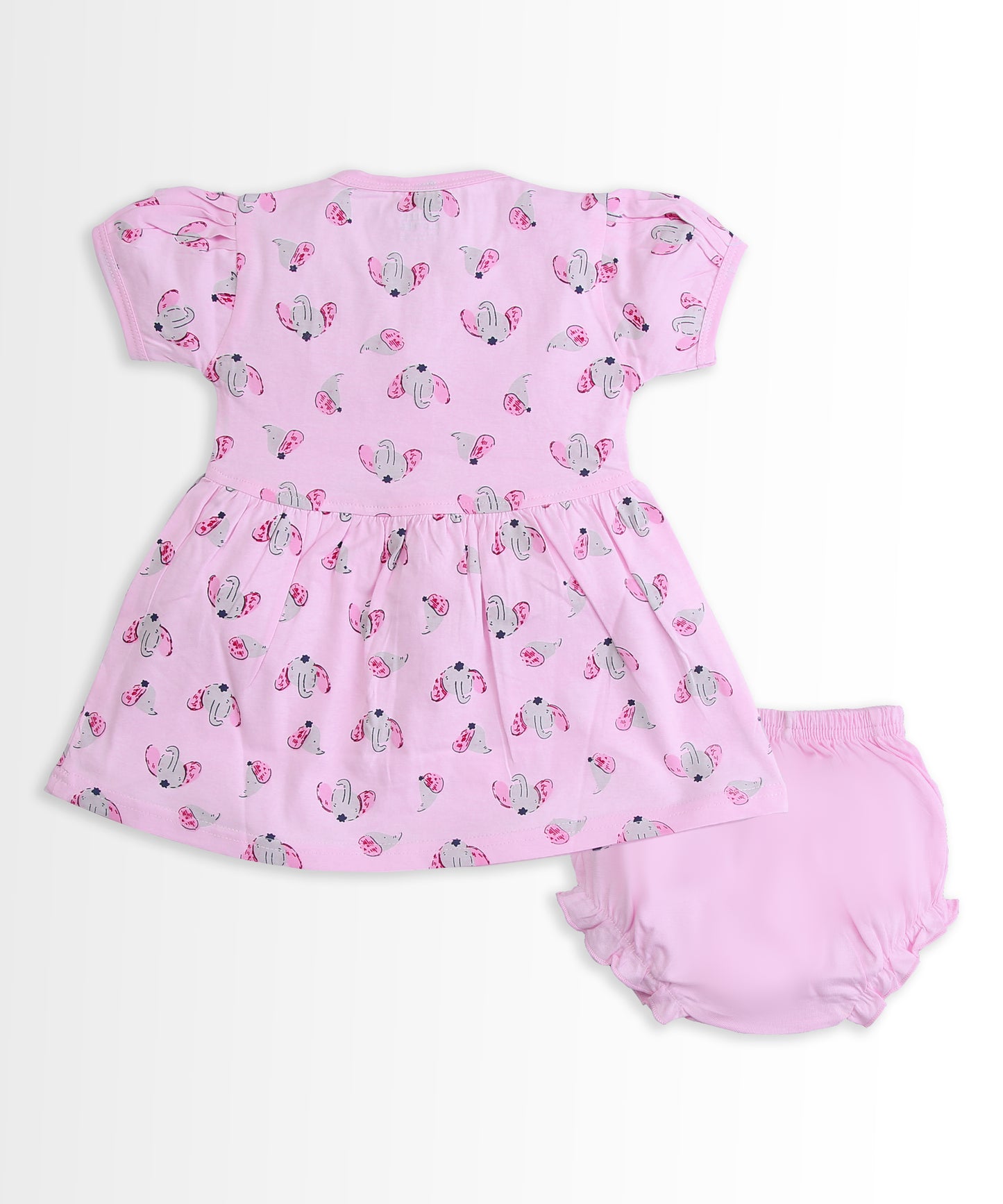 Elephant Half Sleeves Frock & Bloomer Pant Set | Pink