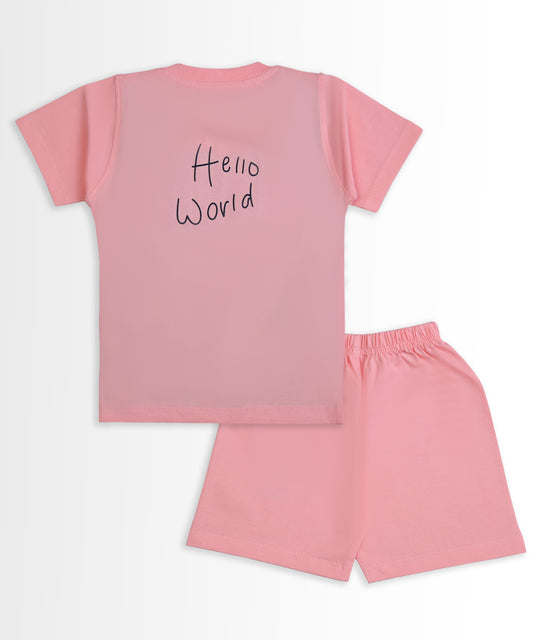 Sail Away Half Sleeves T-Shirt & Half Pant Set | Pink