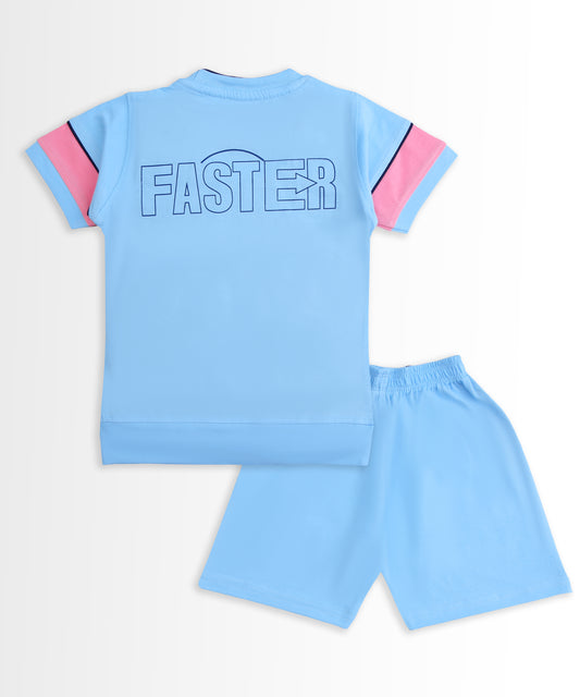 Faster Half Sleeves T-Shirt & Shorts Set | Blue
