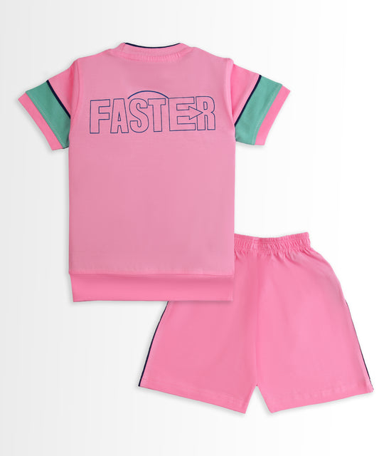 Faster Half Sleeves T-Shirt & Shorts Set | Pink