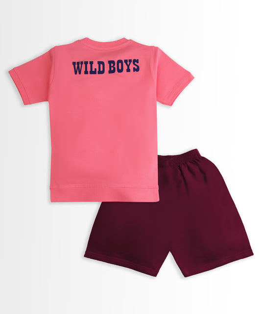 Victory Half Sleeves T-Shirt & Shorts Set | Pink