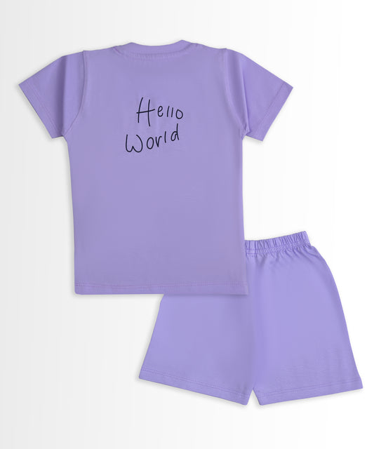 Sail Away Half Sleeves T-Shirt & Half Pant Set | Violet