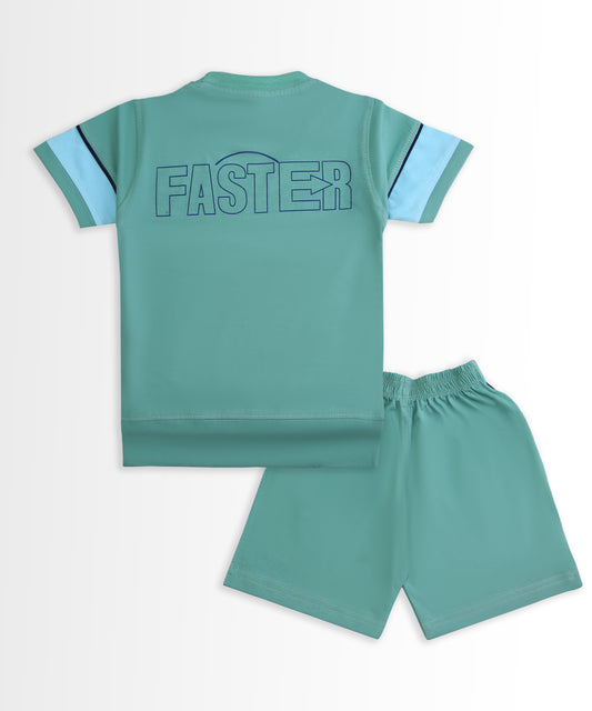 Faster Half Sleeves T-Shirt & Shorts Set | Green