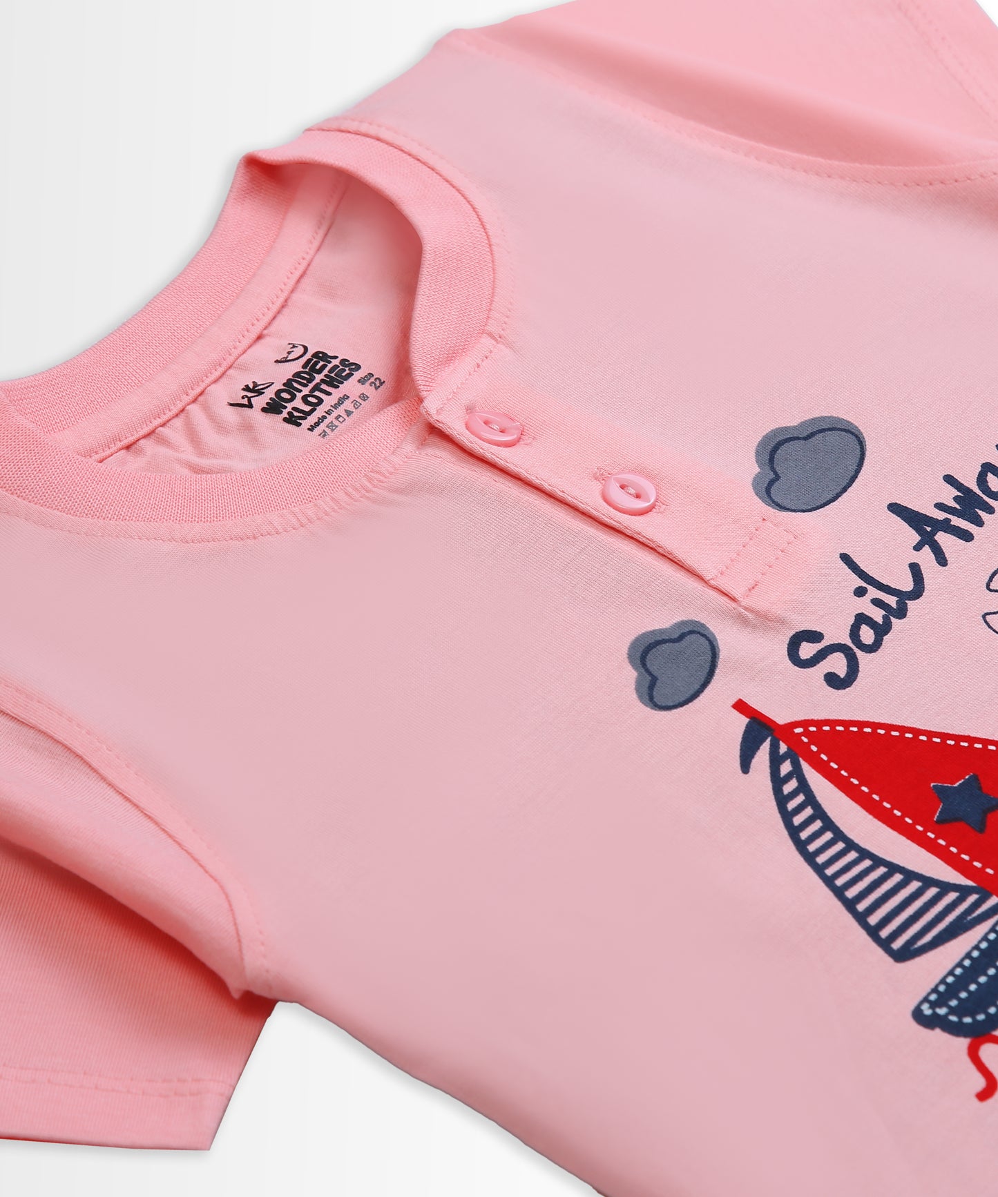 Sail Away Half Sleeves T-Shirt & Half Pant Set | Pink