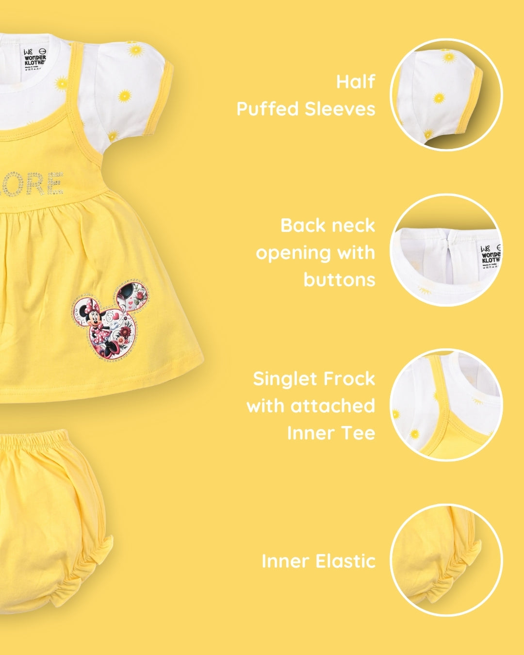 Explore Minnie Half Sleeves Frock & Bloomer Pant Set | Yellow