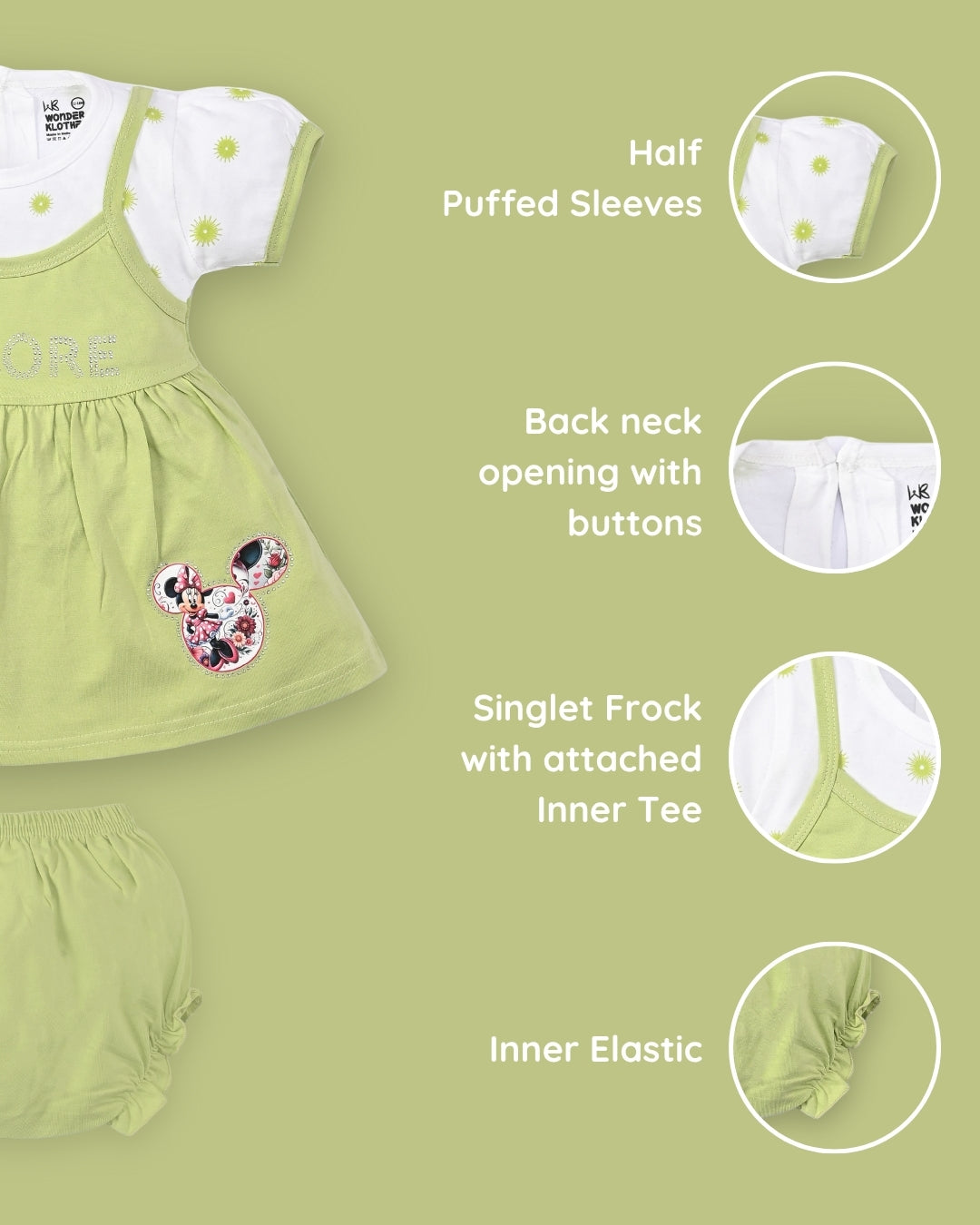 Explore Minnie Half Sleeves Frock & Bloomer Pant Set | Green
