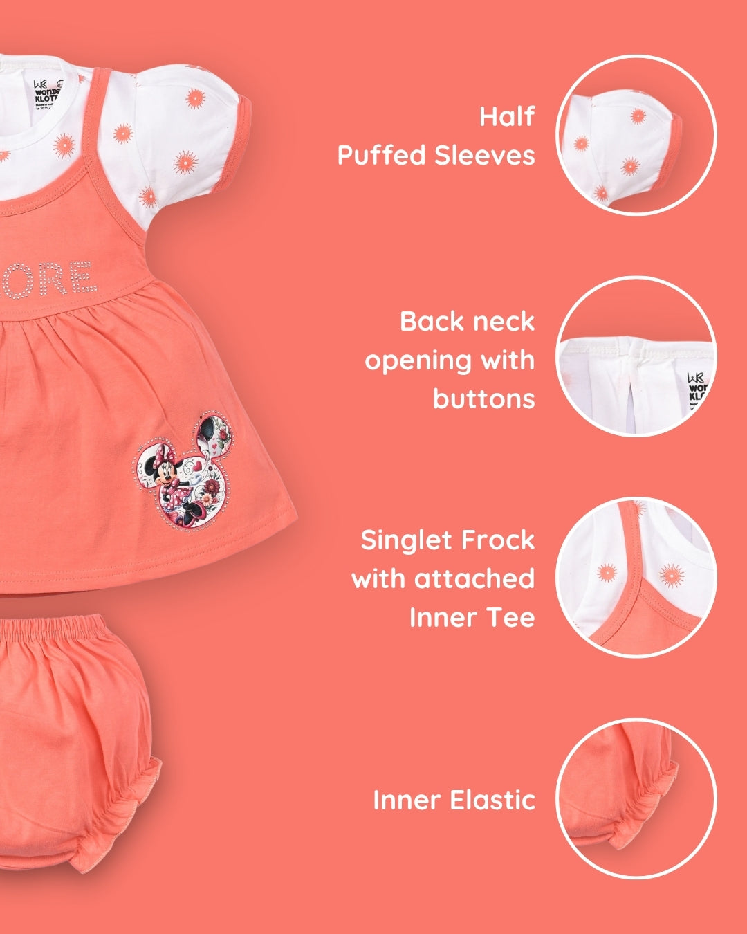 Explore Minnie Half Sleeves Frock & Bloomer Pant Set | Orange