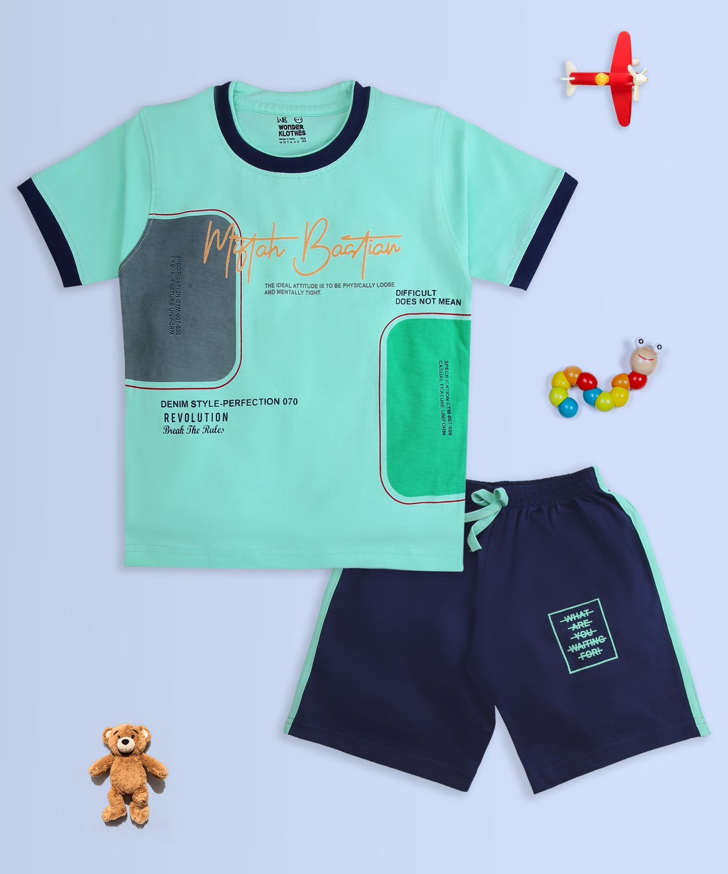 Miftah Half Sleeves T-Shirt & Half Pant Set | Green
