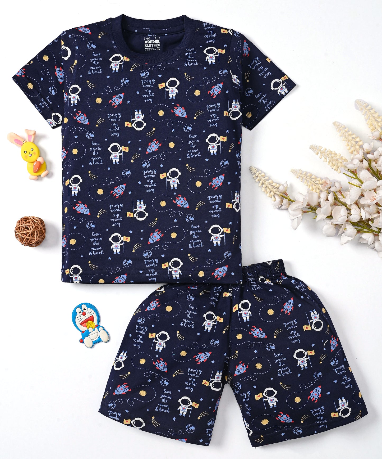 Surfing Beach and Moon Space Half Sleeves T-Shirt & Half Pant Set | Pack of 2