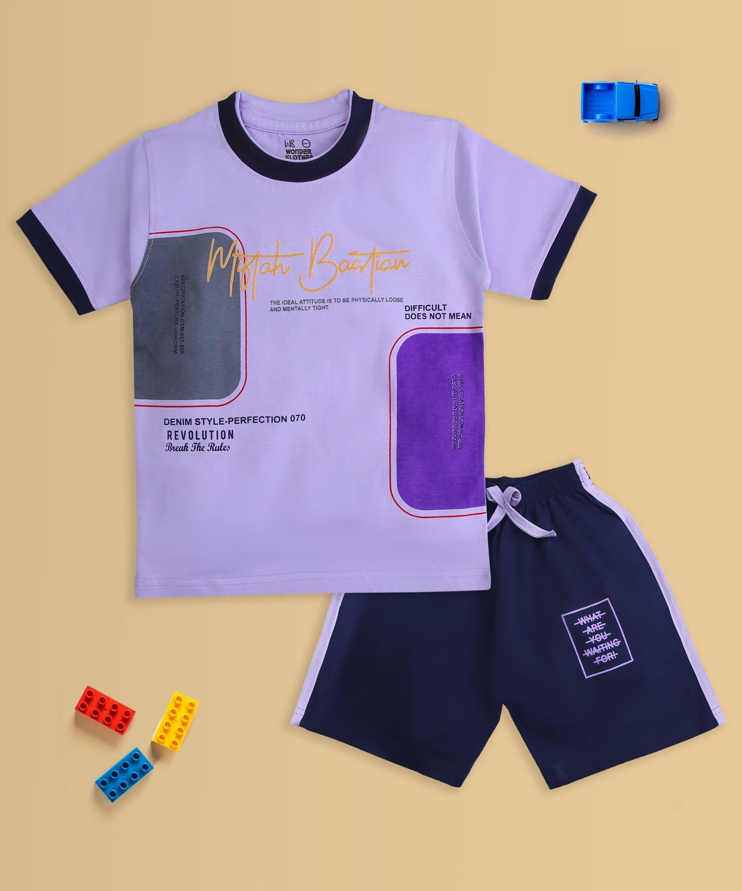 Miftah Half Sleeves T-Shirt & Half Pant Set | Violet