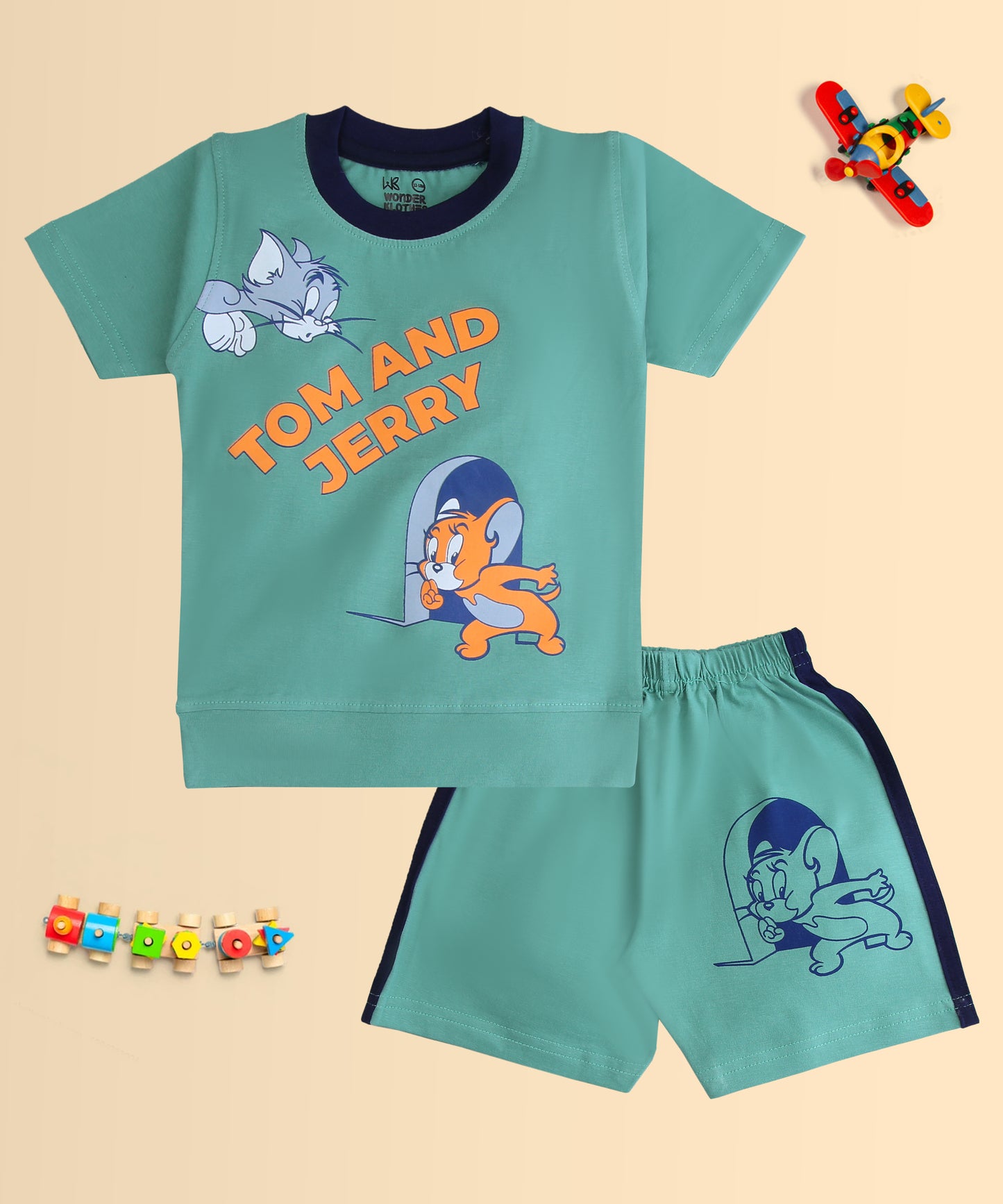Tom and Jerry Half Sleeves T-Shirt & Half Pant Set | Green