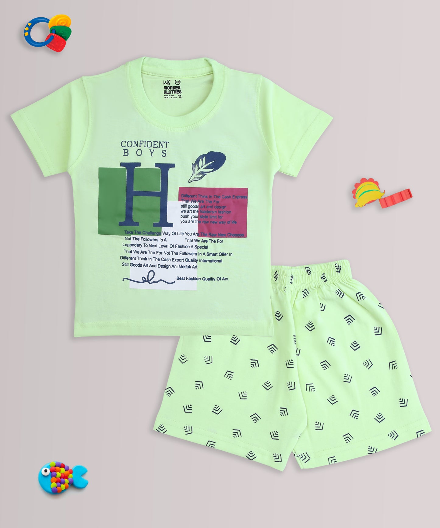 Feather Half Sleeves T-Shirt & Half Pant Set | Green