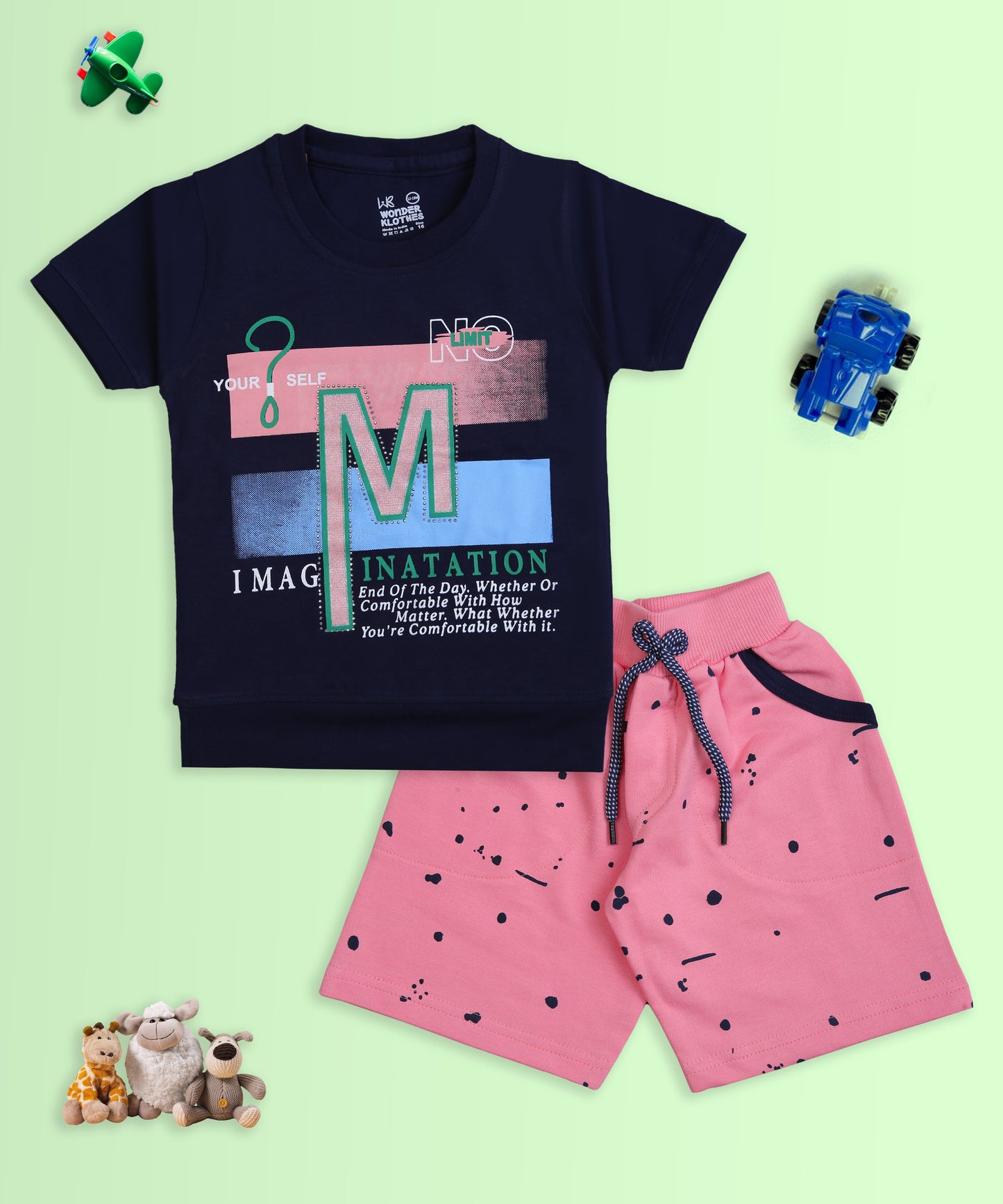 Imagination Half Sleeves T-Shirt & Shorts Set | Pink