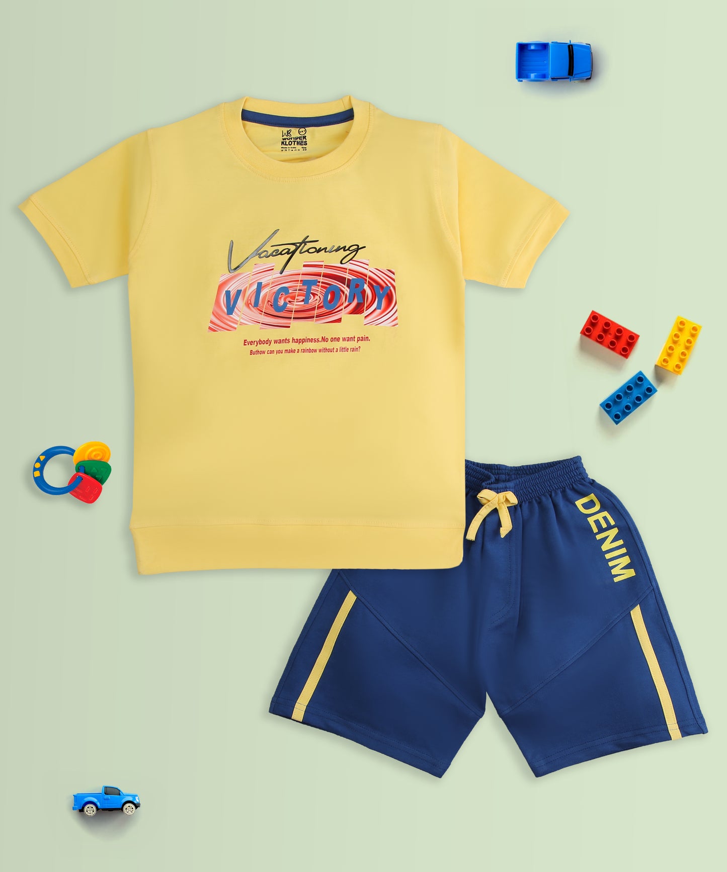 Victory Half Sleeves T-Shirt & Shorts Set | Yellow