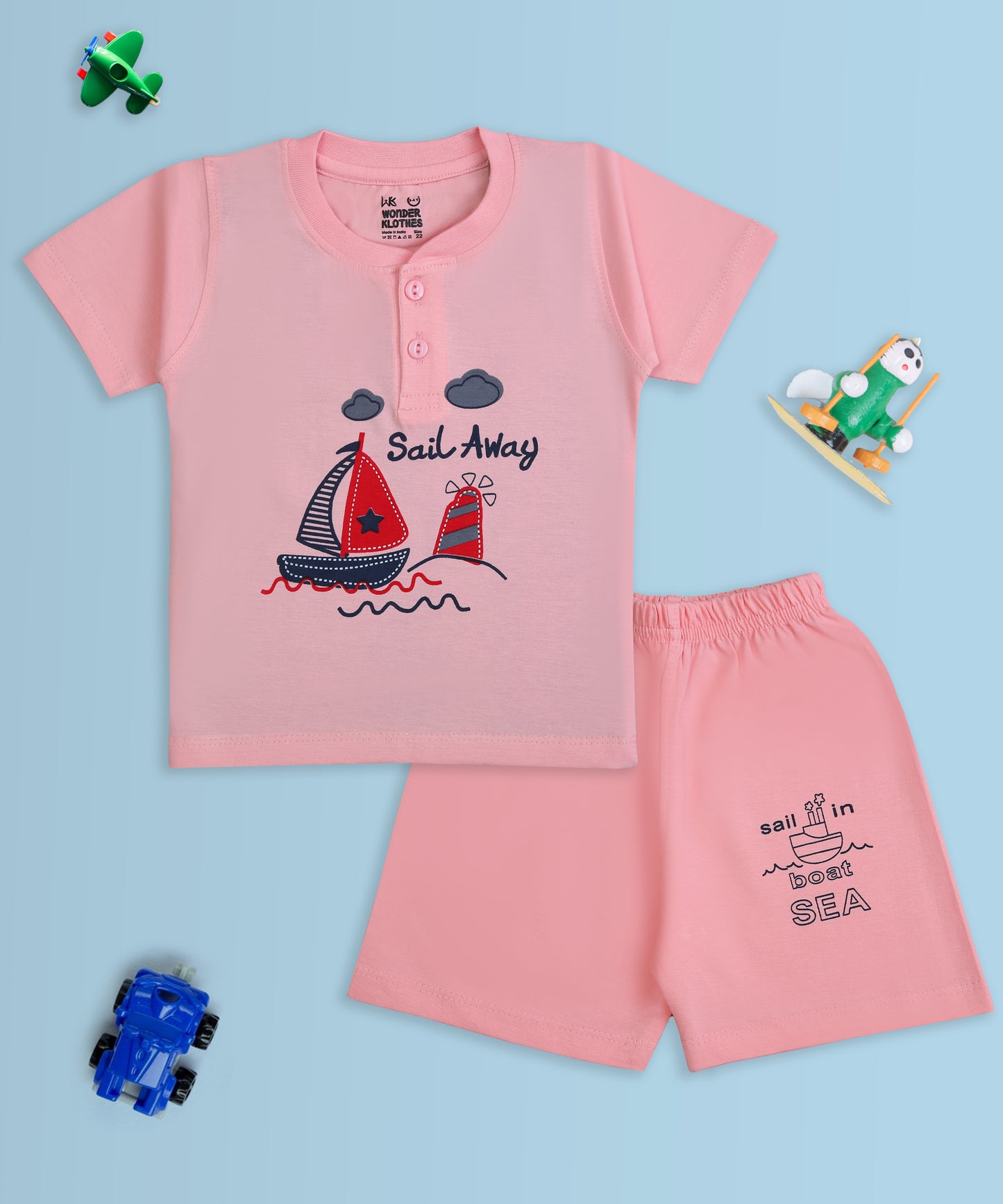 Sail Away Half Sleeves T-Shirt & Half Pant Set | Pink