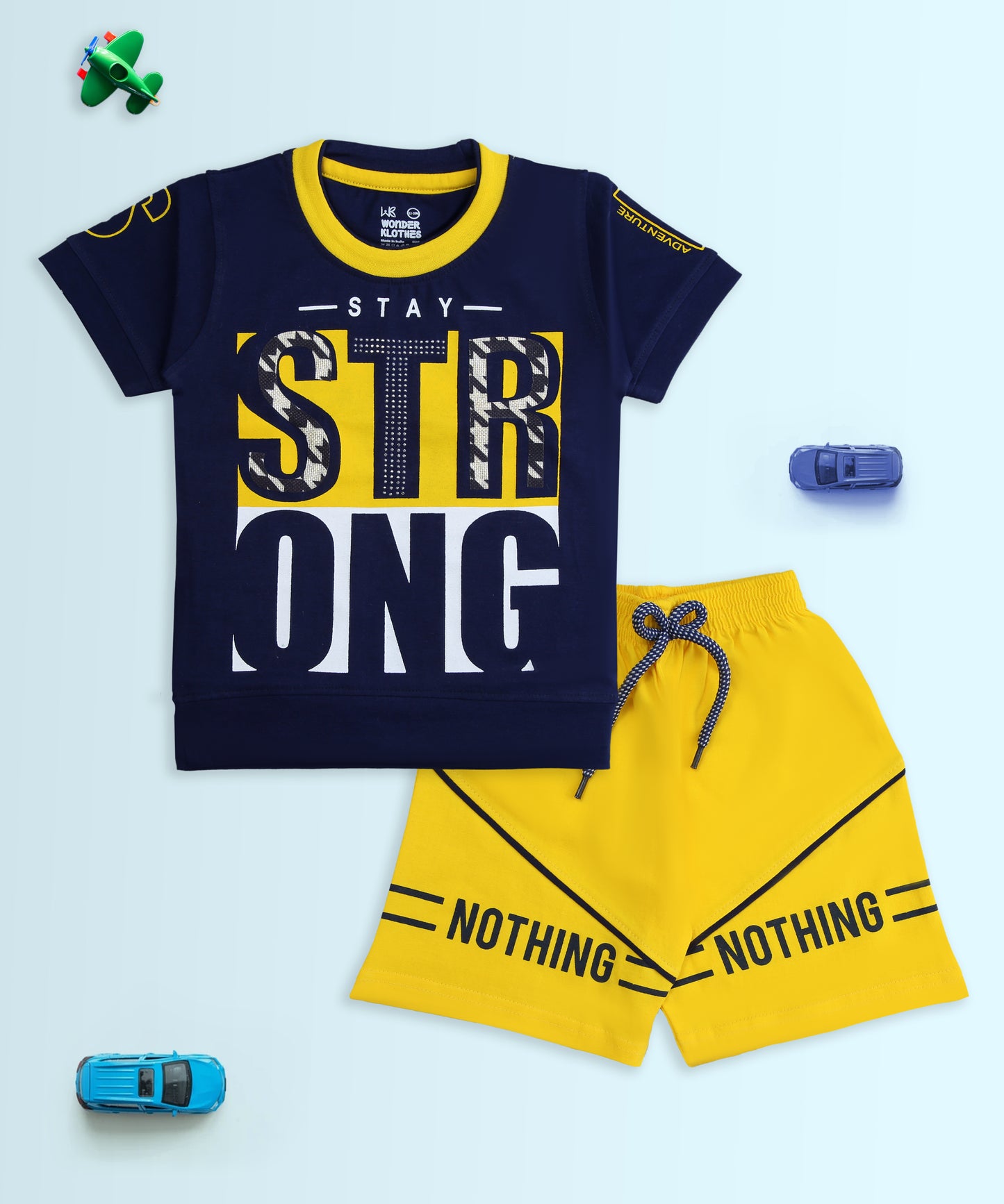 Stay Strong Half Sleeves T-Shirt & Shorts Set | Yellow