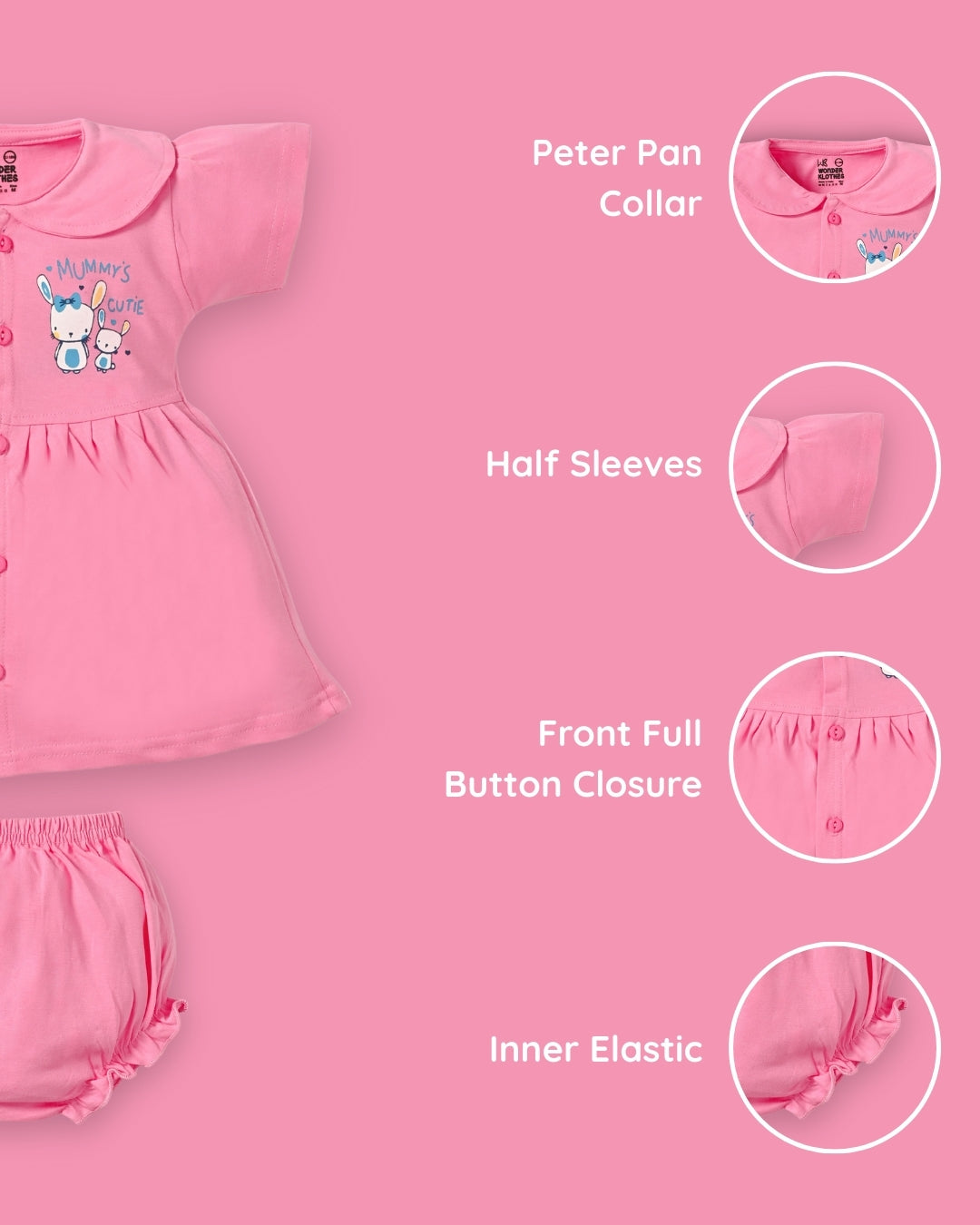 Mummy’s Cutie Half Sleeves Frock & Bloomer Pant Set | Pink