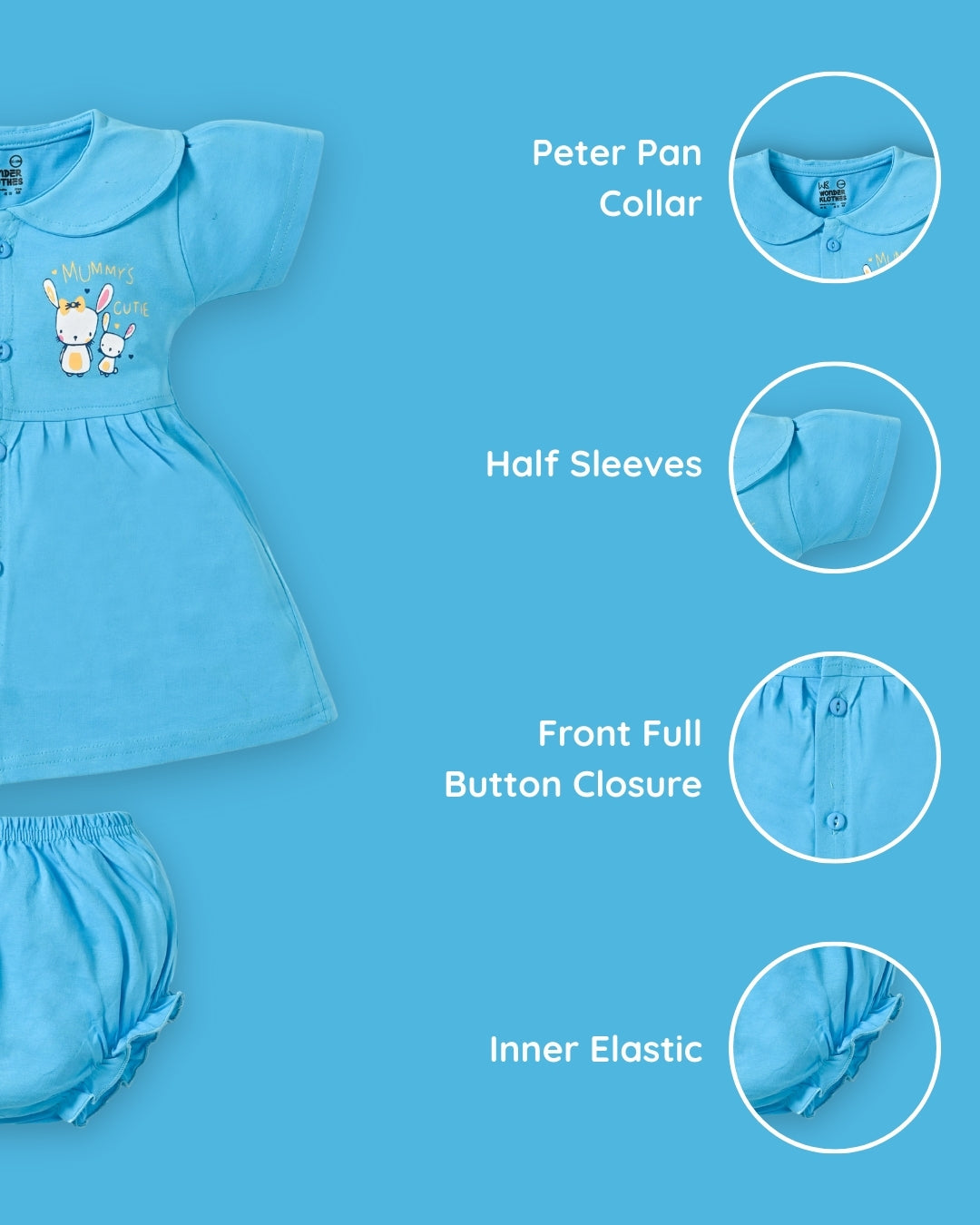Mummy’s Cutie Half Sleeves Frock & Bloomer Pant Set | Blue