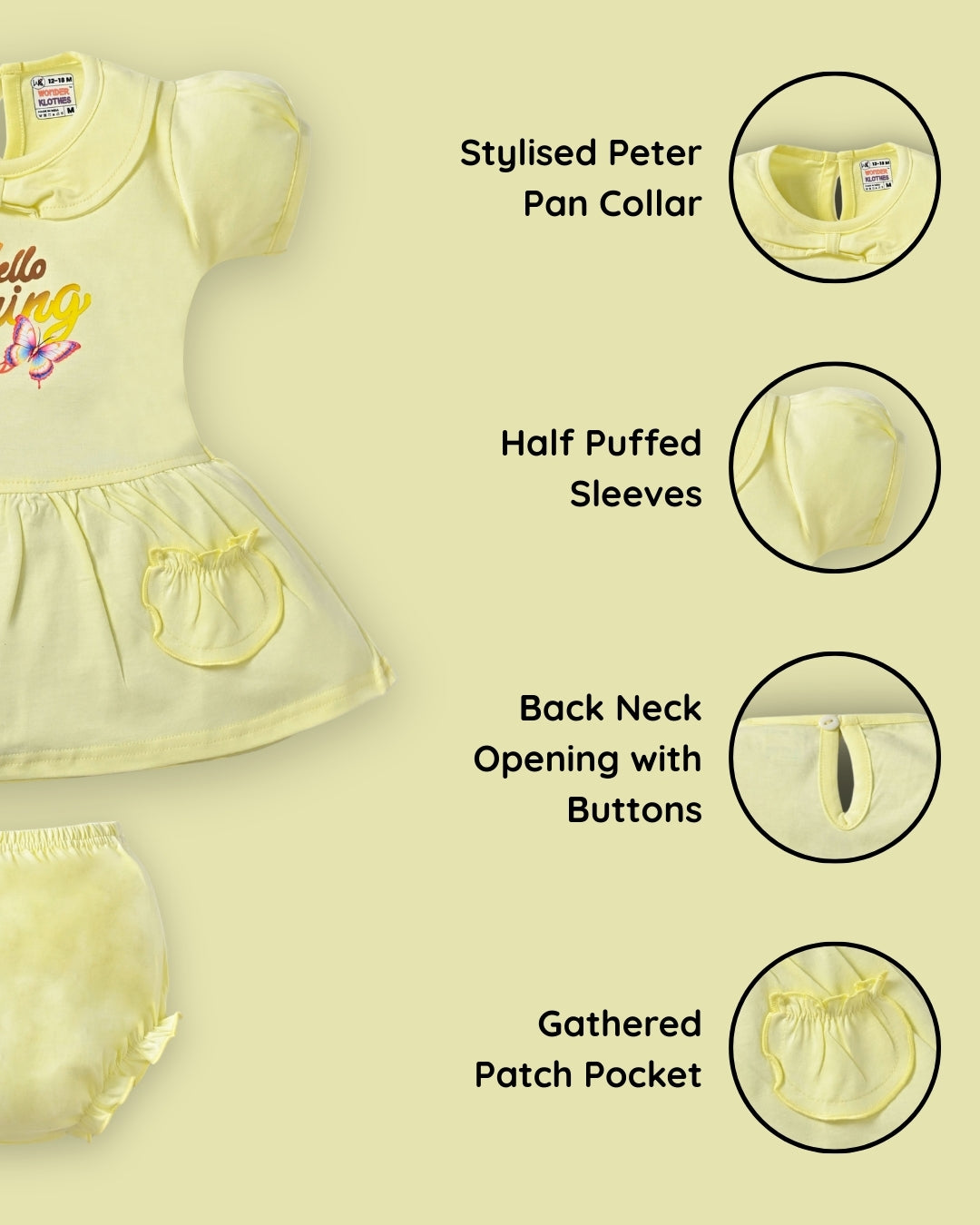 Hello Spring Half Sleeves Frock & Bloomer Pant Set | Yellow
