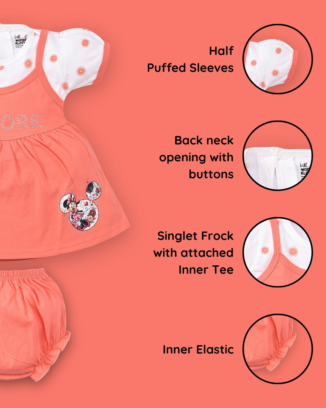Explore Minnie Half Sleeves Frock & Bloomer Pant Set | Orange