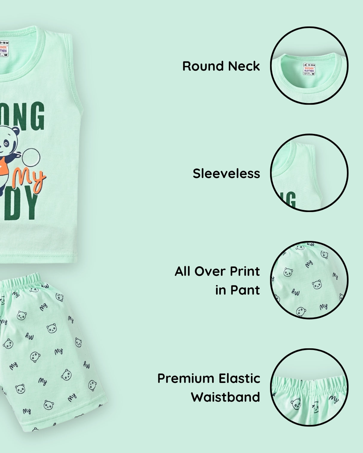 Strong Daddy Sleeveless T-Shirt & Half Pant Set | Green