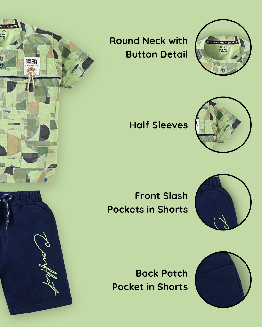 Conflict Half Sleeves T-Shirt & Shorts Set | Green