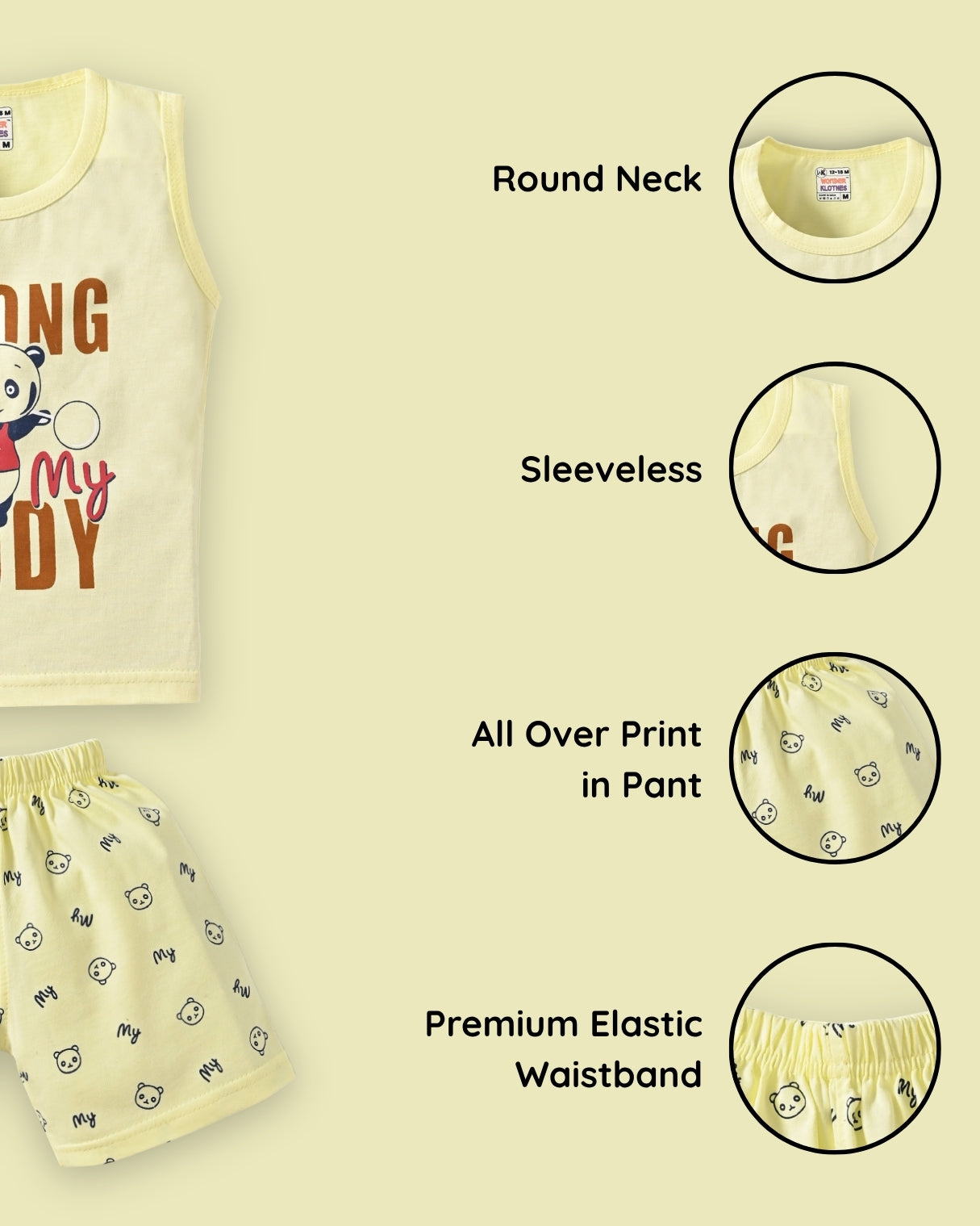 Strong Daddy Sleeveless T-Shirt & Half Pant Set | Yellow