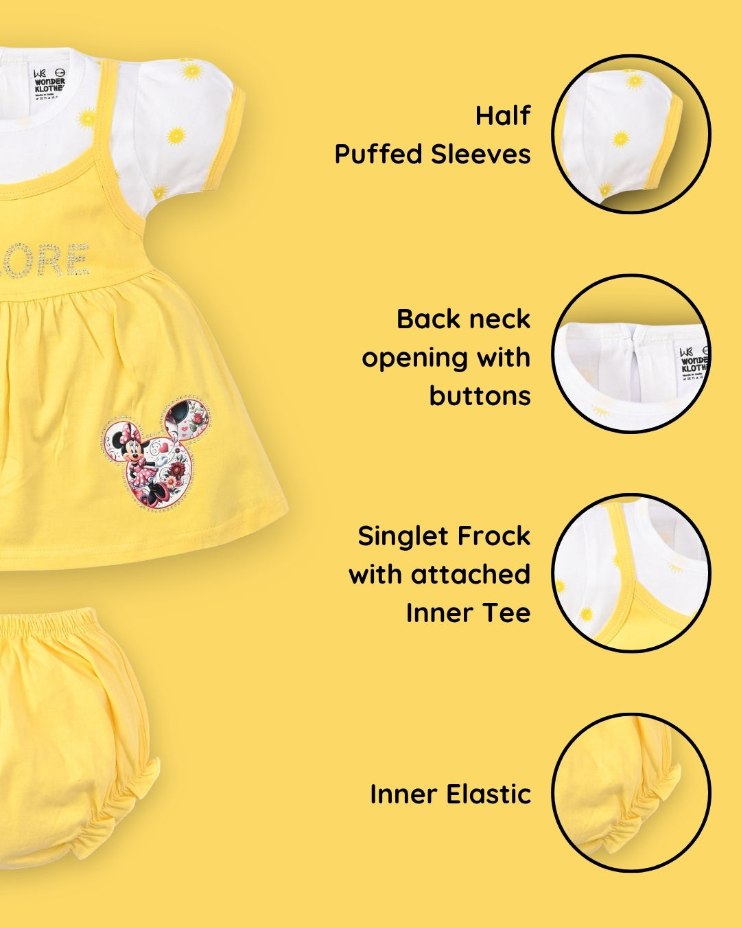 Explore Minnie Half Sleeves Frock & Bloomer Pant Set | Yellow