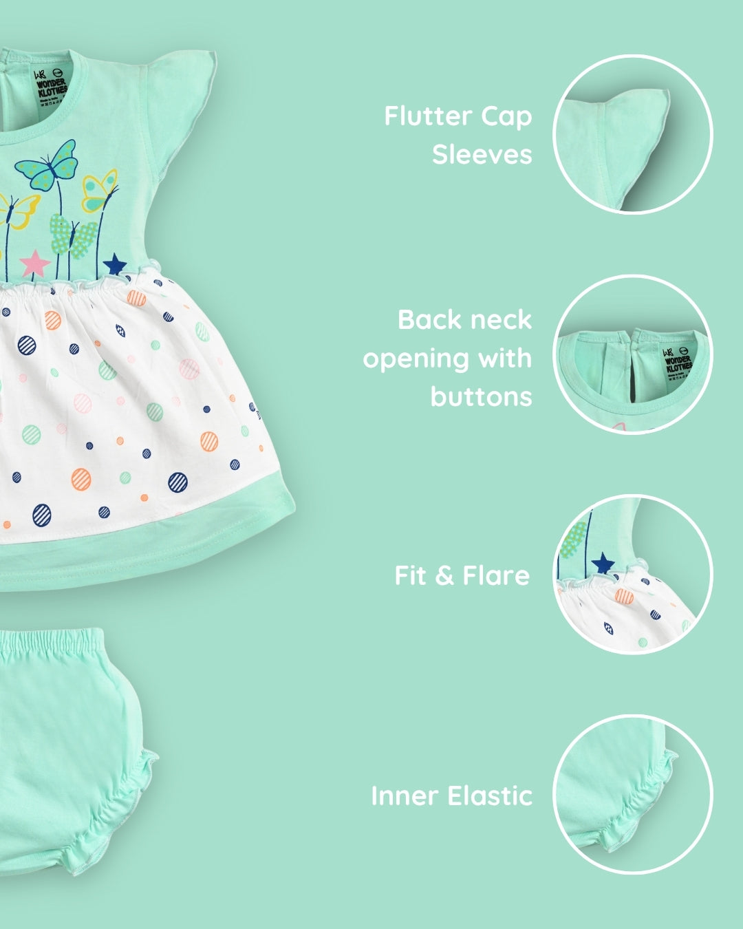 Butterfly Garden Short Sleeves Frock & Bloomer Pant Set | Green