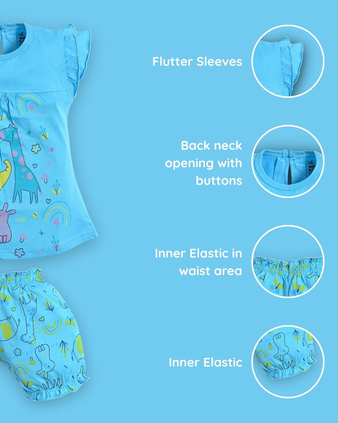 Jungle Joy Short Sleeves Frock & Bloomer Pant Set | Blue