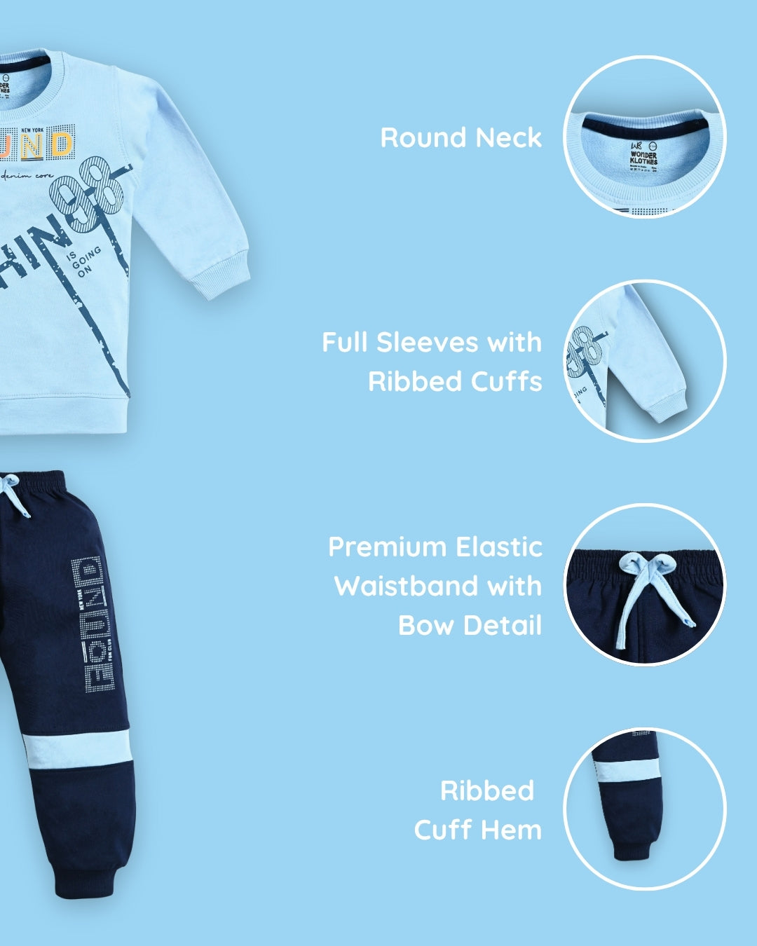 Nothing Full Sleeves Sweatshirt & Joggers Set | Blue