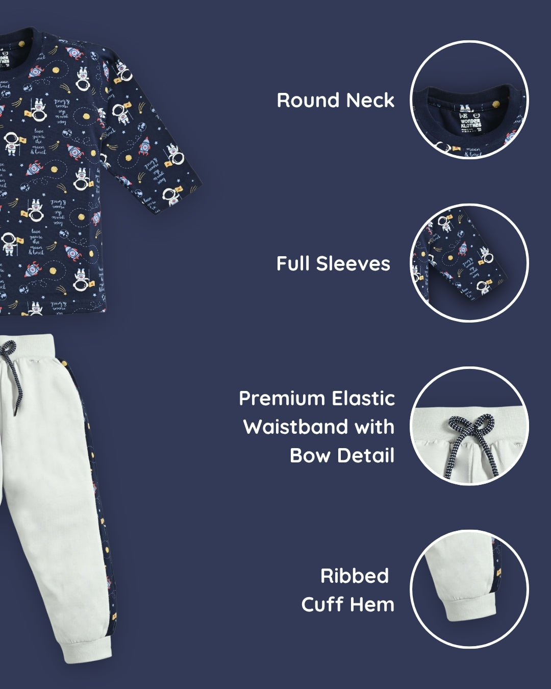 Moon Space Full Sleeves T-Shirt & Pyjama Set
