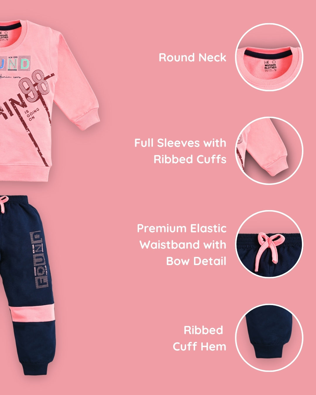 Nothing Full Sleeves Sweatshirt & Joggers Set | Pink