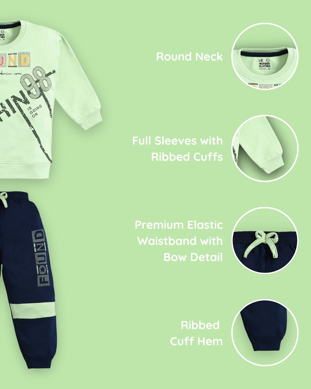 Nothing Full Sleeves Sweatshirt & Joggers Set | Green