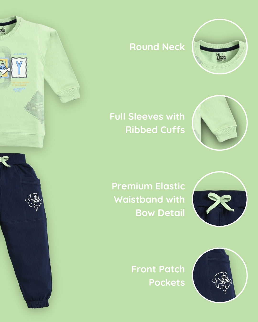 Ducky Boy Full Sleeves Sweatshirt & Joggers Set | Green