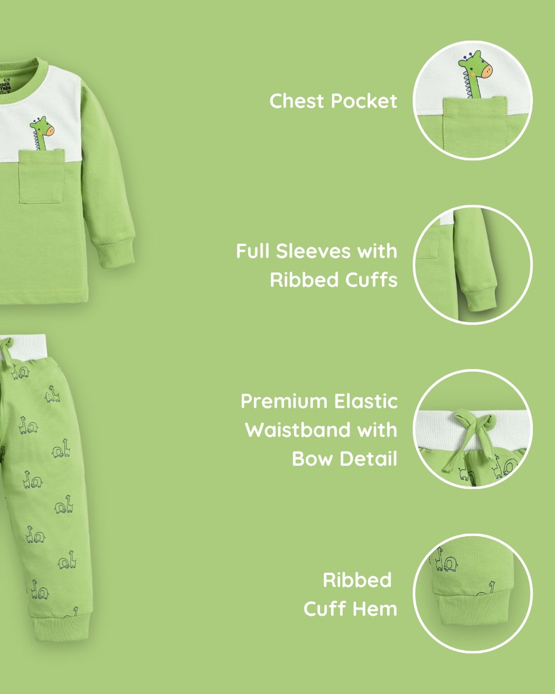 Jungle Buddies Full Sleeves Sweatshirt & Joggers Set | Green