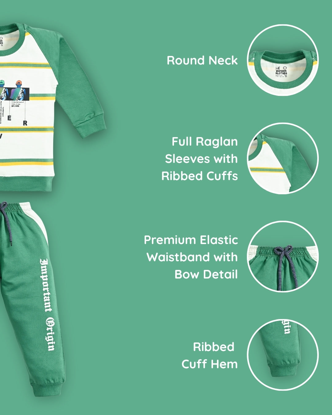 Never Origin Raglan Full Sleeves Sweatshirt & Joggers Set | Green