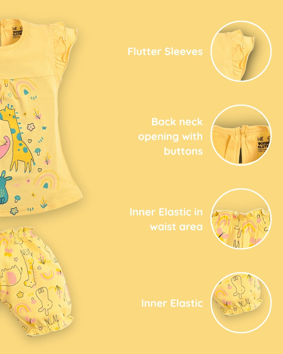 Jungle Joy Short Sleeves Frock & Bloomer Pant Set | Yellow