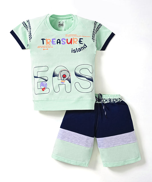Treasure Island Raglan Half Sleeves T-Shirt & Shorts Set | Green