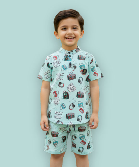 Music Gadgets Half Sleeves T-Shirt & Shorts Set | Blue