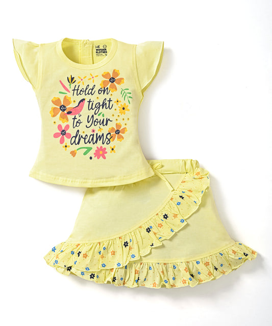 Floral Dreams Short Sleeves Top & Skirt Set | Yellow